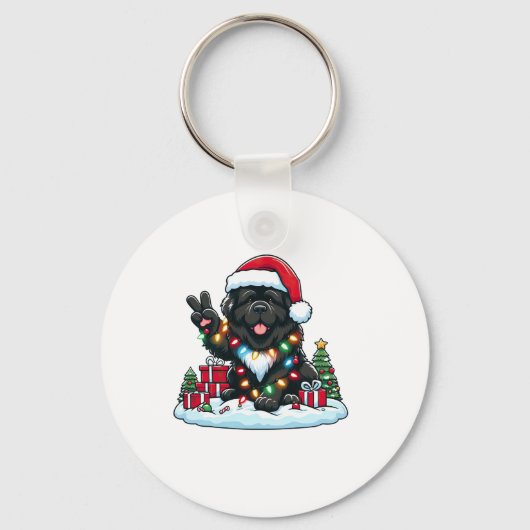 Peace Hand Newfoundland Hond Kerstverlichting Vrou Sleutelhanger (Voorkant)