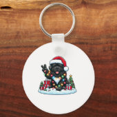 Peace Hand Newfoundland Hond Kerstverlichting Vrou Sleutelhanger (Voorkant)