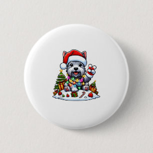 Peace Hand Schotse Terriër Kerstverlichting Vrouwe Ronde Button 5,7 Cm