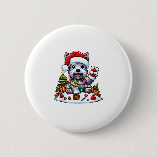 Peace Hand Schotse Terriër Kerstverlichting Vrouwe Ronde Button 5,7 Cm (Voorkant)
