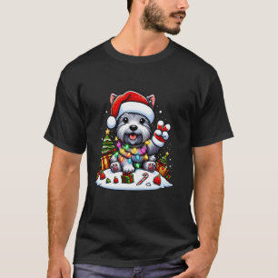 Peace Hand Schotse Terriër Kerstverlichting Vrouwe T-shirt