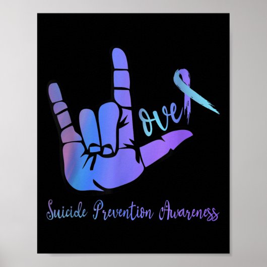 Peace Hand Sign Love Ribbon Suicide Prevention AWA Poster (Voorkant)