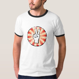 Peace Hand Sign on Color - grunge - zwarte streep T-shirt