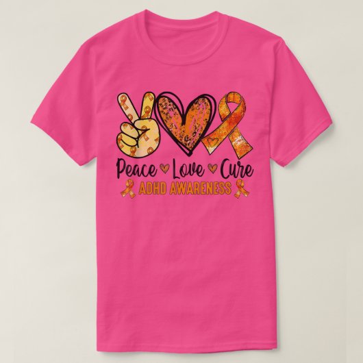Peace Hand Sign Peace Love Cure ADHD Autisme Aware T-shirt (Design voorkant)