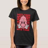 Peace Hand Sign Retro Smile Face Love Vibes Valent T-shirt (Voorkant)