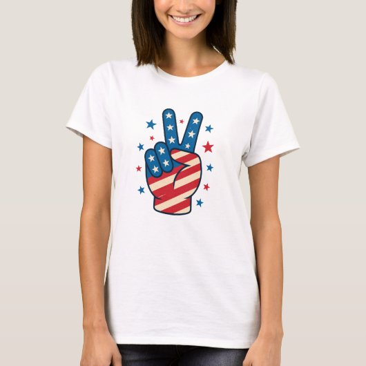 Peace Hand USA Flag 4th of July T-shirt (Voorkant)
