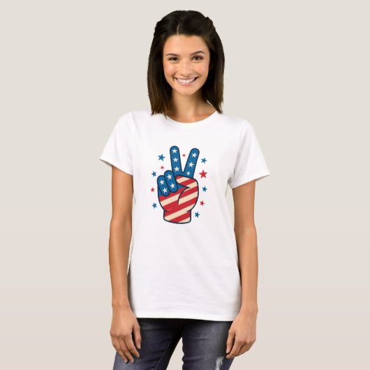 Peace Hand USA Flag 4th of July T-shirt (Voorkant volledig)