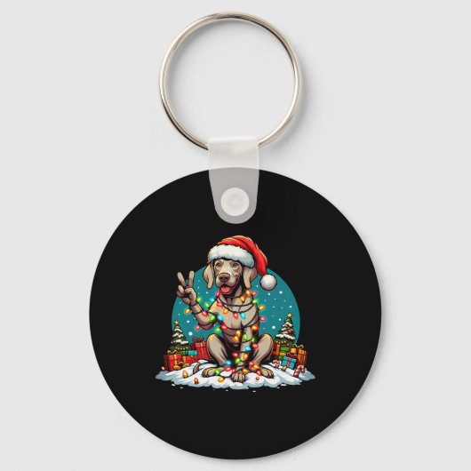 Peace Hand Weimaraner Hond Kerstverlichting Vrouwe Sleutelhanger (Voorkant)