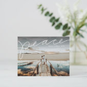 Peace handlettered vakantie foto briefkaart (Staand voorkant)