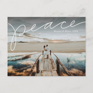 Peace handlettered vakantie foto briefkaart