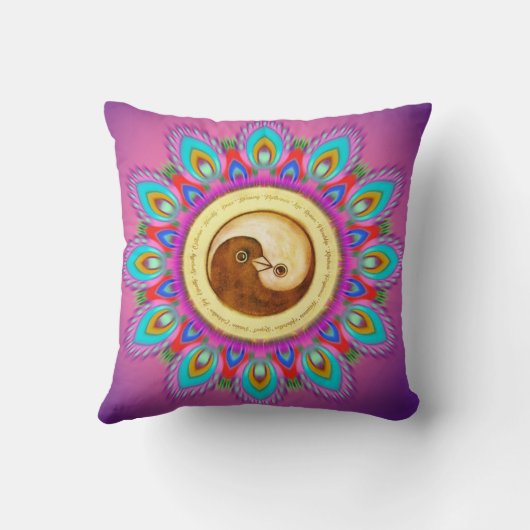 Peace & Harmony duikt met psychedelische mandala Kussen (Achterkant)