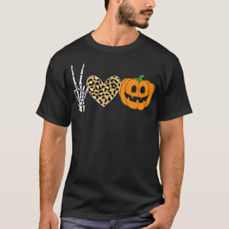 Peace Heart Love Herfst Pompoen Halloween luipaard T-shirt