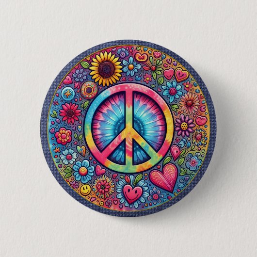 "Peace Hearts and Flower" Button (Voorkant)