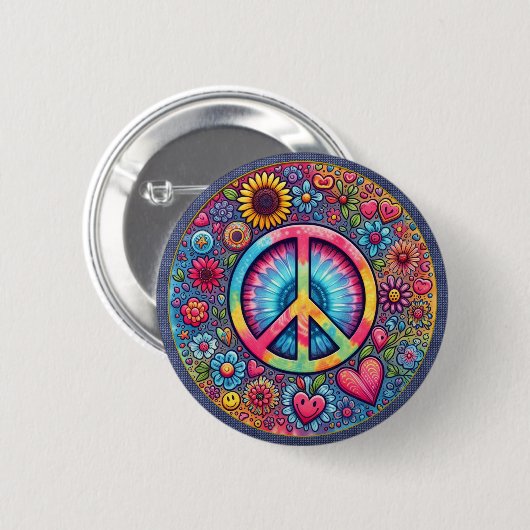 "Peace Hearts and Flower" Button (Voorkant /achterkant)