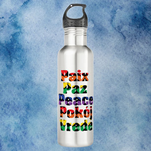 Peace Hearts Rainbow Pattern Waterfles