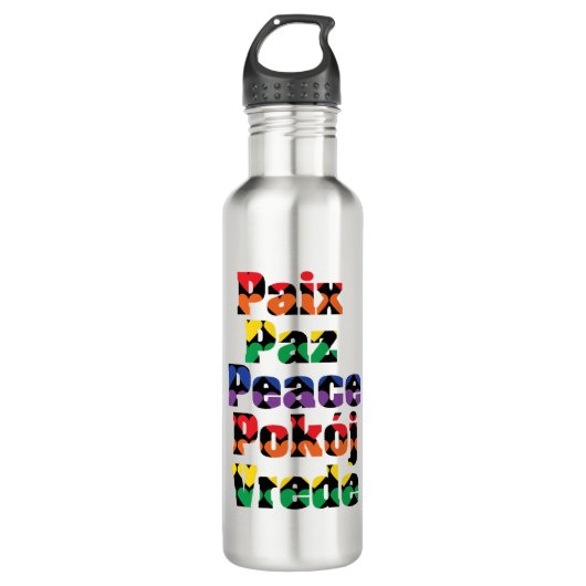 Peace Hearts Rainbow Pattern Waterfles (Voorkant)