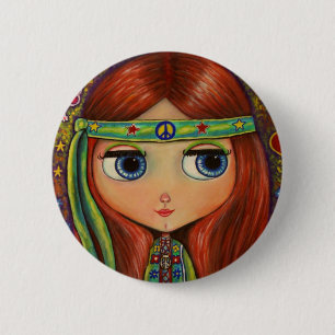 Peace Hippie Doll Button