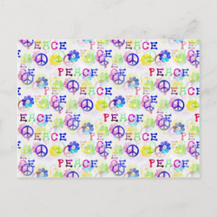 Peace Hippie Groovy Peace Sign Flowers Patroon Briefkaart