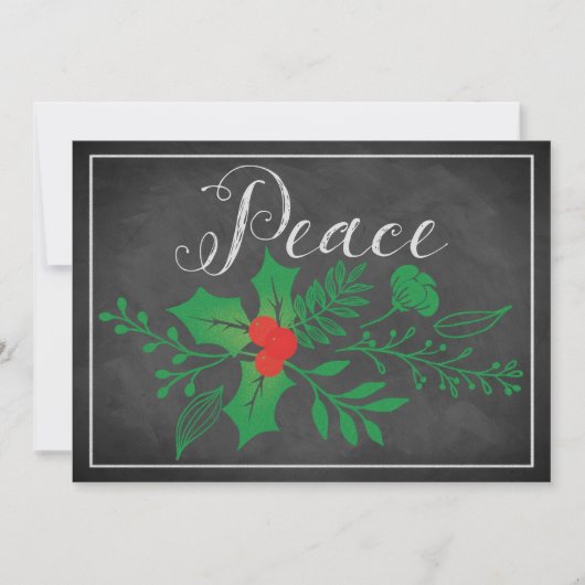 Peace Holiday Kaart | Faux Chalkboard, Holly (Voorkant)