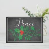 Peace Holiday Kaart | Faux Chalkboard, Holly (Staand voorkant)