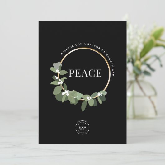 Peace Holiday Wreath Corporate Logo Business Feestdagenkaart (Staand voorkant)