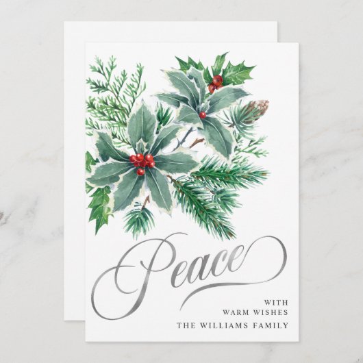 PEACE Holly Berry Branch kerstgroet Feestdagenkaart (Voorkant / Achterkant)