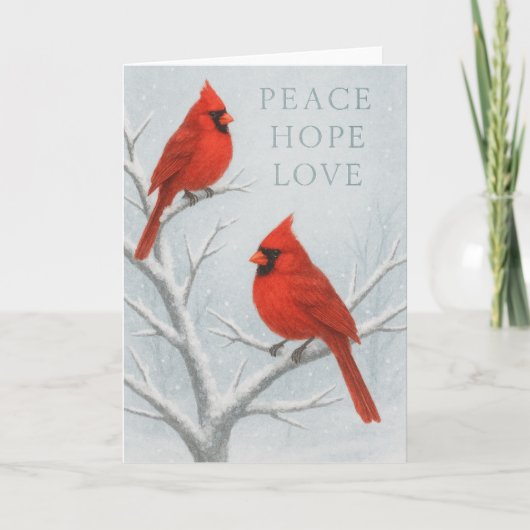 Peace, Hope and Love Red Bird Kaart (Voorkant)