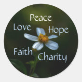 Peace Hope Charity Love Faith Daisy Ronde Sticker (Voorkant)