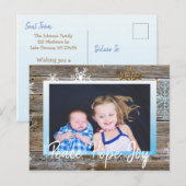 Peace Hope Joy Family Foto Rustic Wood Snowflakes Briefkaart (Voorkant / Achterkant)