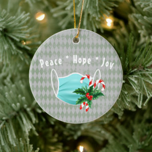 Peace Hope Joy Mask & Candy Canes II Keramisch Ornament
