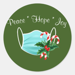 Peace Hope Joy Mask & Candy Canes Ronde Sticker