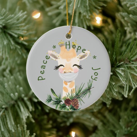 Peace Hope Joy Mask Giraffe Keramisch Ornament (Boom)