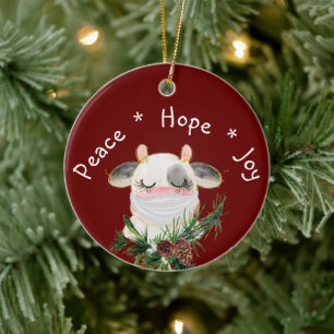 Peace Hope Joy Mask Koe Keramisch Ornament