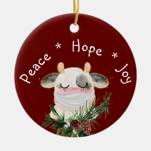 Peace Hope Joy Mask Koe Keramisch Ornament (Voorkant)