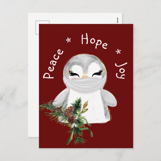 Peace Hope Joy Mask Penguin Feestdagenkaart (Voorkant / Achterkant)