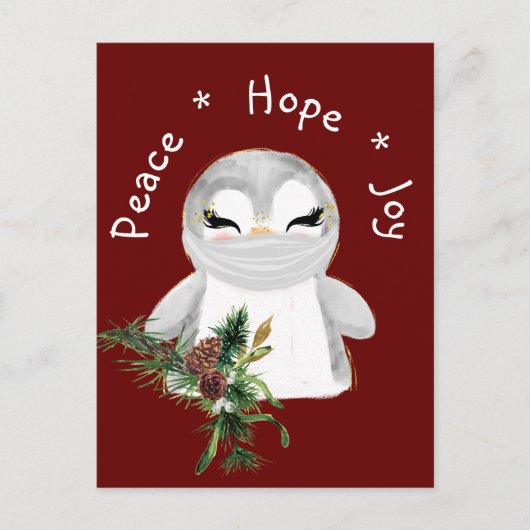 Peace Hope Joy Mask Penguin Feestdagenkaart (Voorkant)