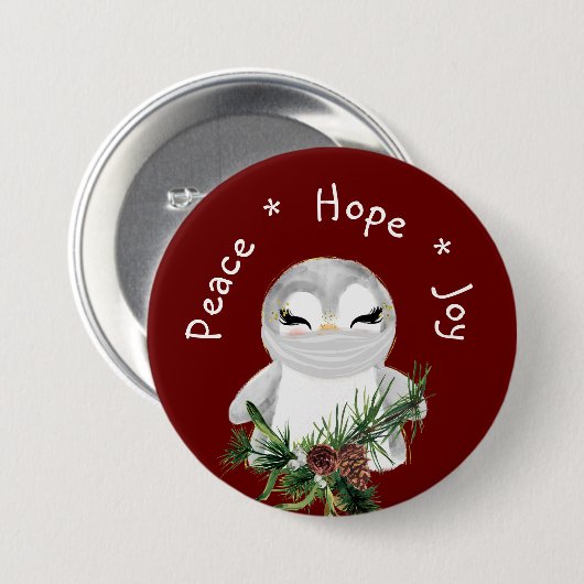 Peace Hope Joy Mask Penguin Ronde Button 7,6 Cm (Voorkant /achterkant)