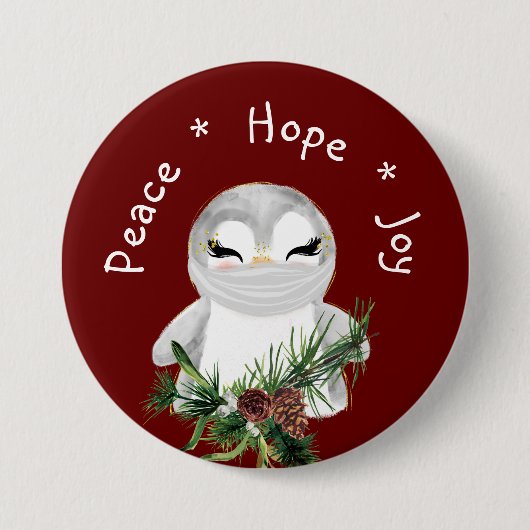Peace Hope Joy Mask Penguin Ronde Button 7,6 Cm (Voorkant)