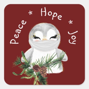 Peace Hope Joy Mask Penguin Vierkante Sticker