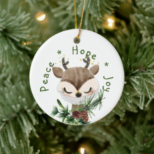 Peace Hope Joy Mask Reindeer Keramisch Ornament