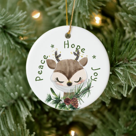 Peace Hope Joy Mask Reindeer Keramisch Ornament (Boom)