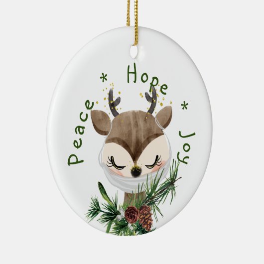 Peace Hope Joy Mask Reindeer Keramisch Ornament (Rechts)