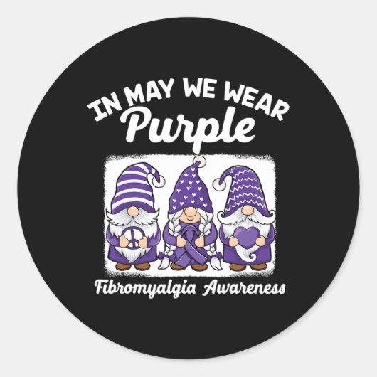 Peace Hope Love Gnomes Paarse Ribbon Fibromyalgia Ronde Sticker (Voorkant)