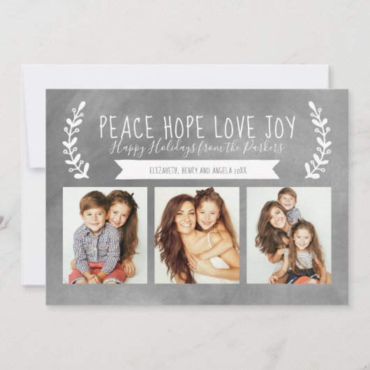 Peace Hope Love Joy Holiday Photo Chalkboard Feestdagenkaart (Voorkant)