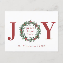 Peace Hope Love Joy Typographic Wreath Feestdagenkaart