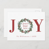 Peace Hope Love Joy Typographic Wreath Feestdagenkaart (Voorkant / Achterkant)