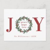 Peace Hope Love Joy Typographic Wreath Feestdagenkaart (Voorkant)