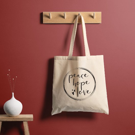 PEACE HOPE LOVE Minimalistische kerstvakantie Tote Bag