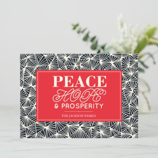 Peace, Hope & Prosperity Paper Holiday Card Feestdagenkaart (Staand voorkant)