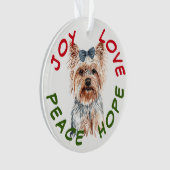 Peace Hope Santa Hat Yorkshire Terrier Ornament (voorkant)